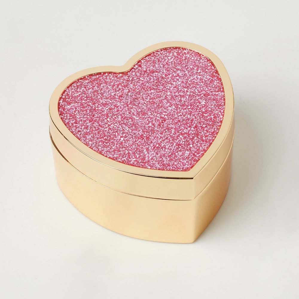 kate spade Gold Heart Trinket Box with Pink Glitter Top